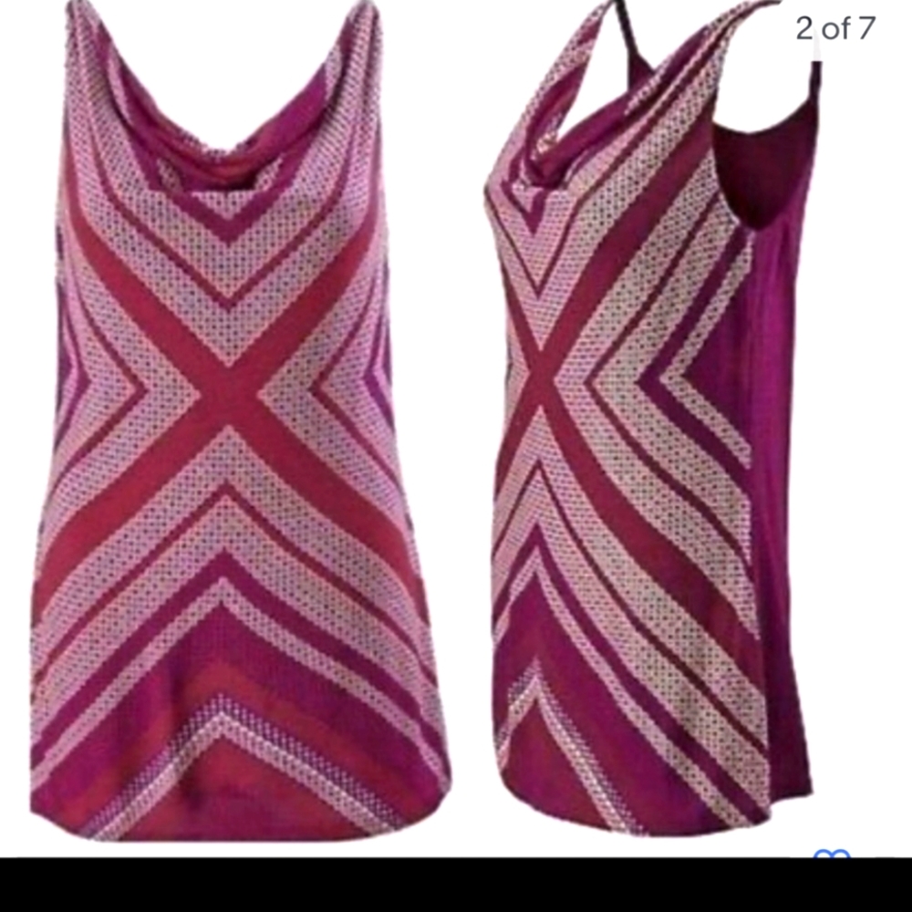 Cabi XL Drape Top Burgundy Geometric Printed Tank Tunic 3084 Dress Shirt Blouse